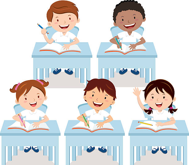 School children studying in classroom Vector illustration of school kids studying in the classroom. schoolgirl uniform stock illustrations