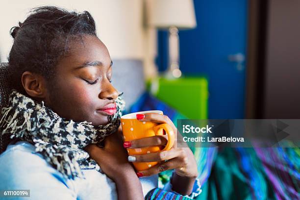Young Sick African Woman In Bed Stock Photo - Download Image Now - Sore Throat, Adult, Adults Only