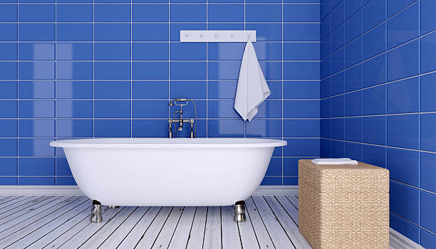 istock Modern interior of a bathroom in a city apartment. 3D Render 611101012