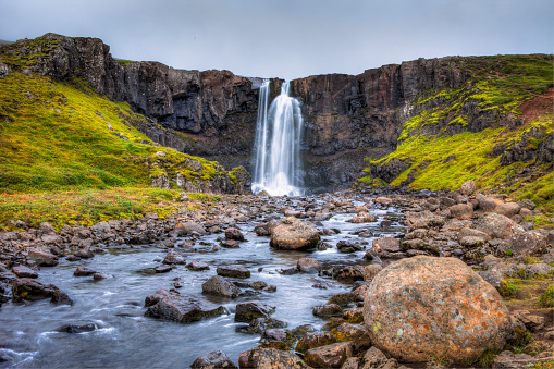 Gufufoss Waterfall,  in Seydisfjordur, east fjords, Iceland.