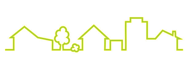 cityscape Cityscape, group of houses. Green and yellow contour. Vector icon. cityscape icons stock illustrations