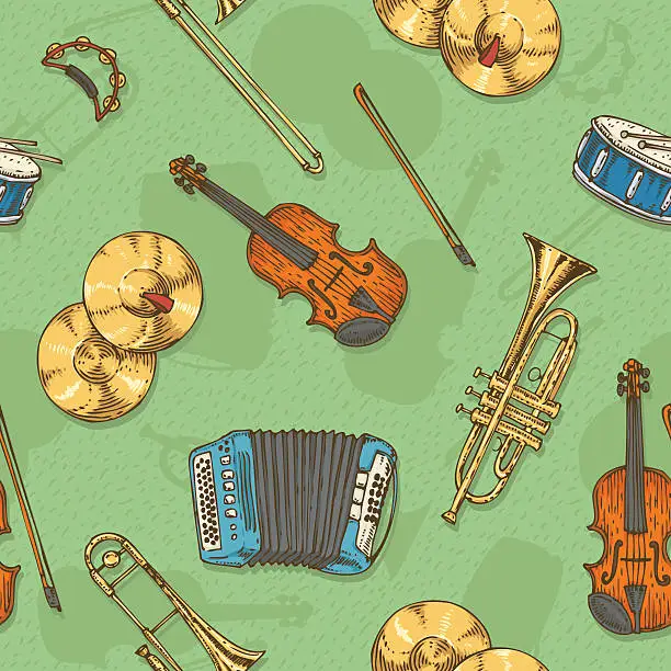 Vector illustration of Seamless Vector Pattern With Musical Instruments
