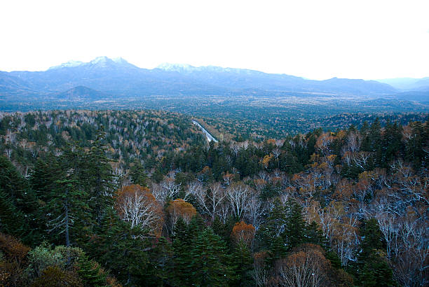 Mikuni Pass in the Twilight in Autumn, Eastern Hokkaido, Japan Mikuni Pass in the Twilight in Autumn, Eastern Hokkaido, Japan mikuni pass stock pictures, royalty-free photos & images