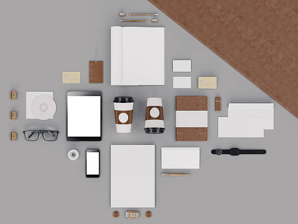 istock Brown branding mockup. Template set on black background.. 611103088