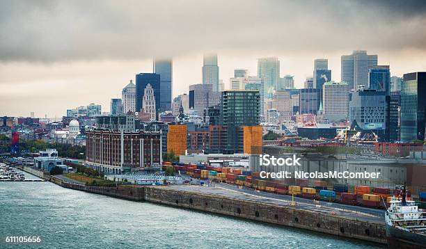 Downtown Montreal Skyline On Stormy Day Stock Photo - Download Image Now - Montréal, Commercial Dock, Canada