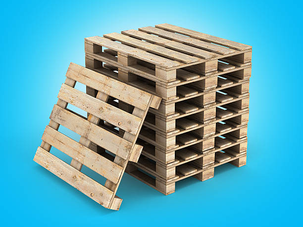 istock Wooden pallets on blue gradient background 3D illustration 611105710