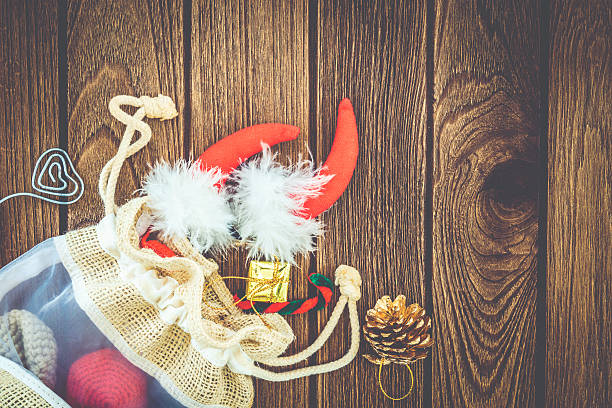 istock Greeting, Christmas decoration on wooden Background 611106384