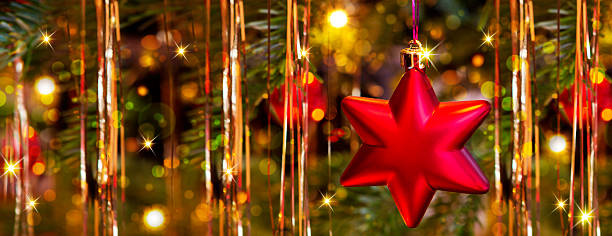 istock Christmas background with red Star . 611169950