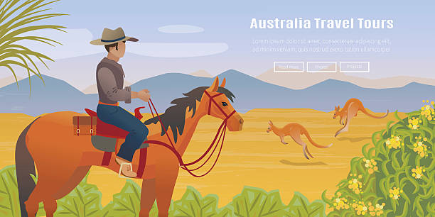 illustrations, cliparts, dessins animés et icônes de affiche paysagère australienne - wallaroo