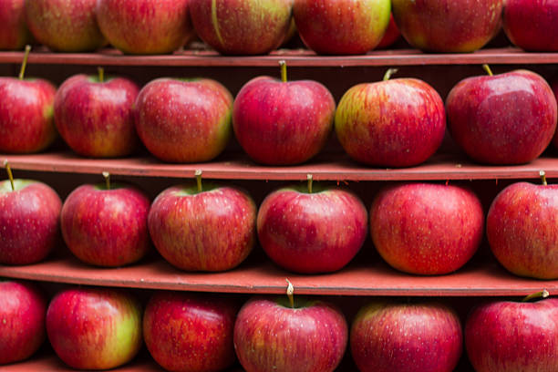 istock red apple healthy fresh fruit stall market. 611170696