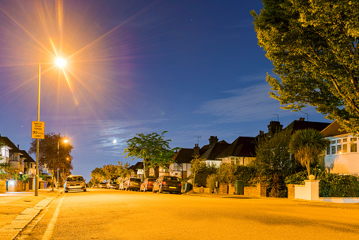 Night view of a residential area in London