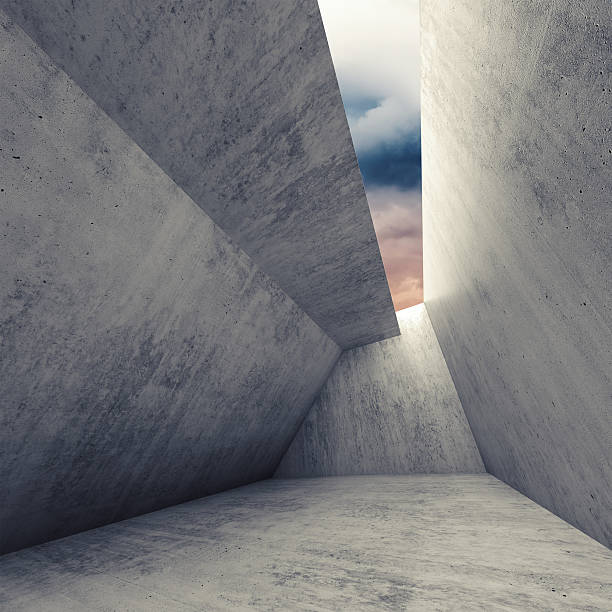 istock 3 d concrete room interior with cloudy sky 611175006