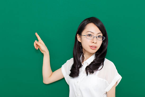 istock Japanese woman wearing glasses making gestures 611175284