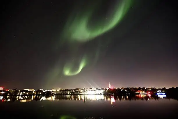 Northern lights over Reykjavik, Iceland