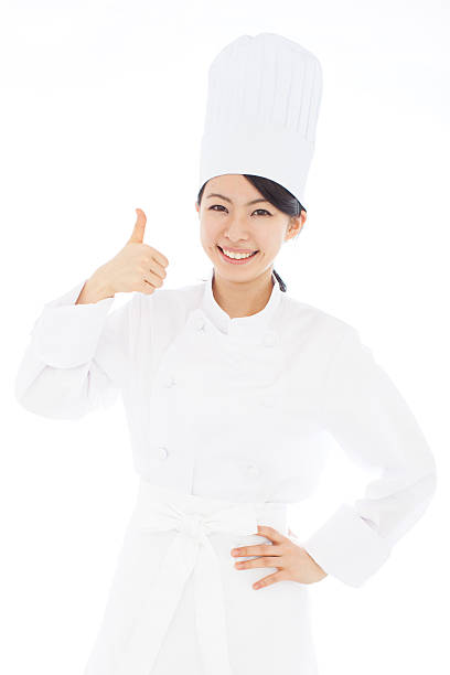 istock Japanese female chef making gestures 611179468