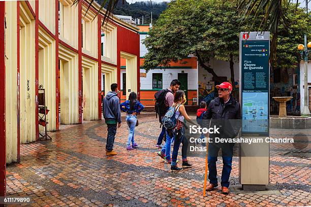 Bogota Colombia Tourists On Plaza Chorro De Quevedo Stock Photo - Download Image Now