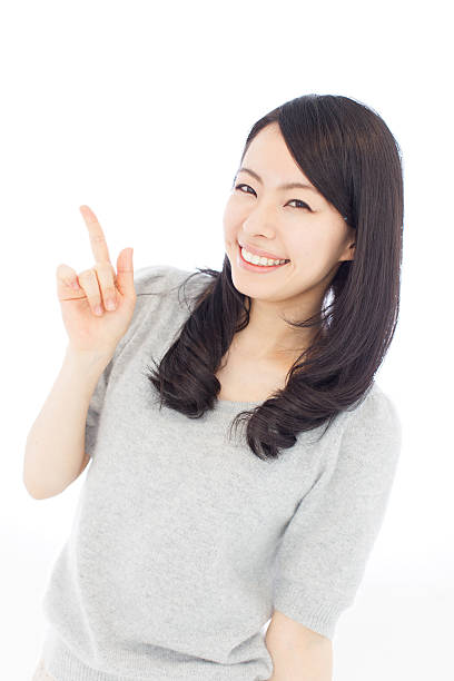istock Japanese woman making gestures in white background 611179974