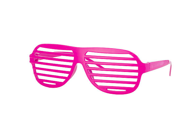 Hot pink 80's slot glasses isolated on white background 3/4 stock photo