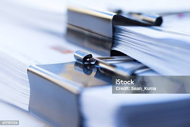 Piles Of Documents With Black Clip Stock Photo - Download Image Now - Document, Law, Report - Document