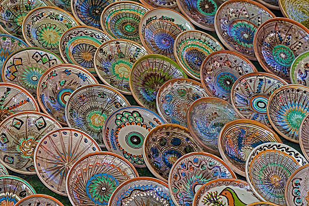 istock Background with Romanian traditional ceramic in the plates form 611183506