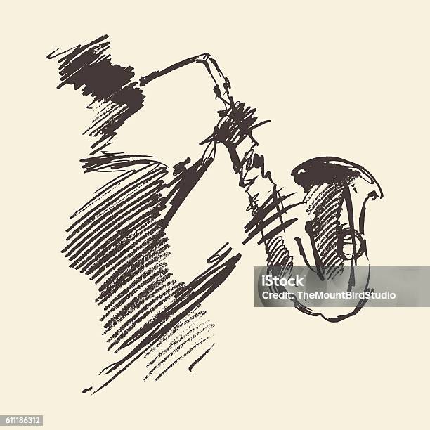 Ilustración de Hombre Tocando El Saxofón Dibujado Boceto Vectorial y más Vectores Libres de Derechos de Jazz