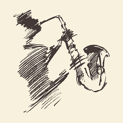 Man playing saxophone. Vintage hand drawn vector illustration, sketch.