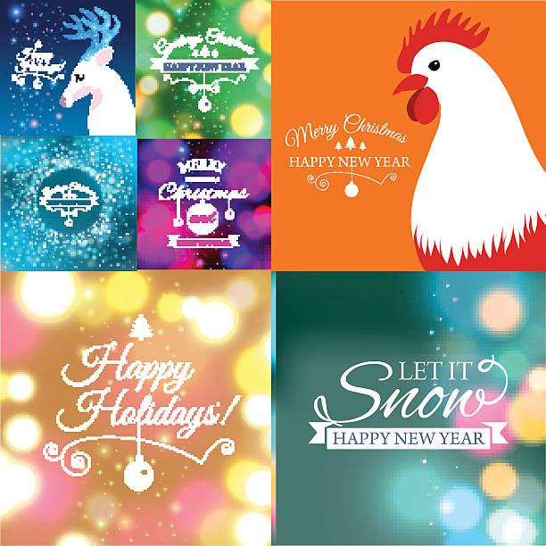 Set of Merry Christmas postcard with designed text. Vector illustration. Vector illustration of Set of Merry Christmas postcard with designed text. bland chicken stock illustrations