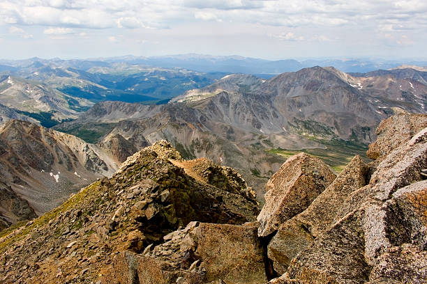 Rugged peaks of the wasatch and collegiate peaks range on a beautiful summer day in Colorado