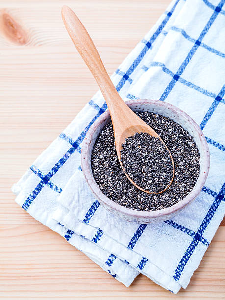 istock Nutritious chia seeds in ceramic bowl for diet food ingredients 611188418