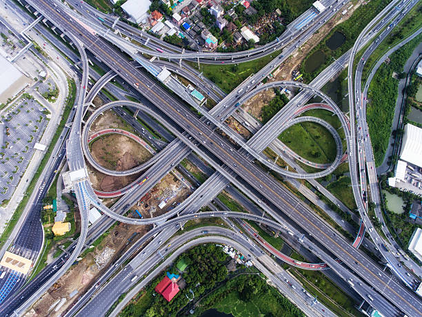 istock Highway junction from aerial view 611192766