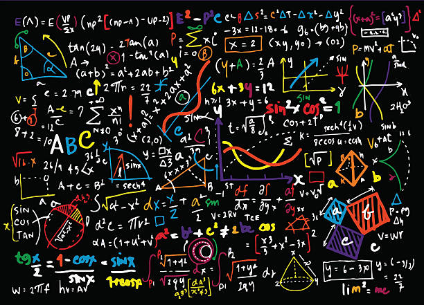 ilustraciones, imágenes clip art, dibujos animados e iconos de stock de matemáticas lineales matemáticas educación círculo fondo con gráficas geométricas - mathematics mathematical symbol blackboard formula