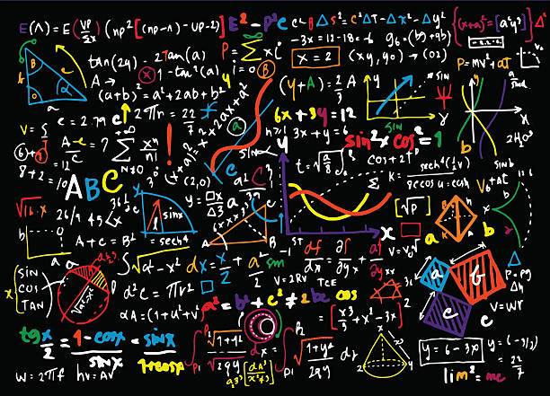 ilustrações, clipart, desenhos animados e ícones de matem�ática linear educação formação de fundo com parcelas geométricas - mathematics mathematical symbol blackboard education