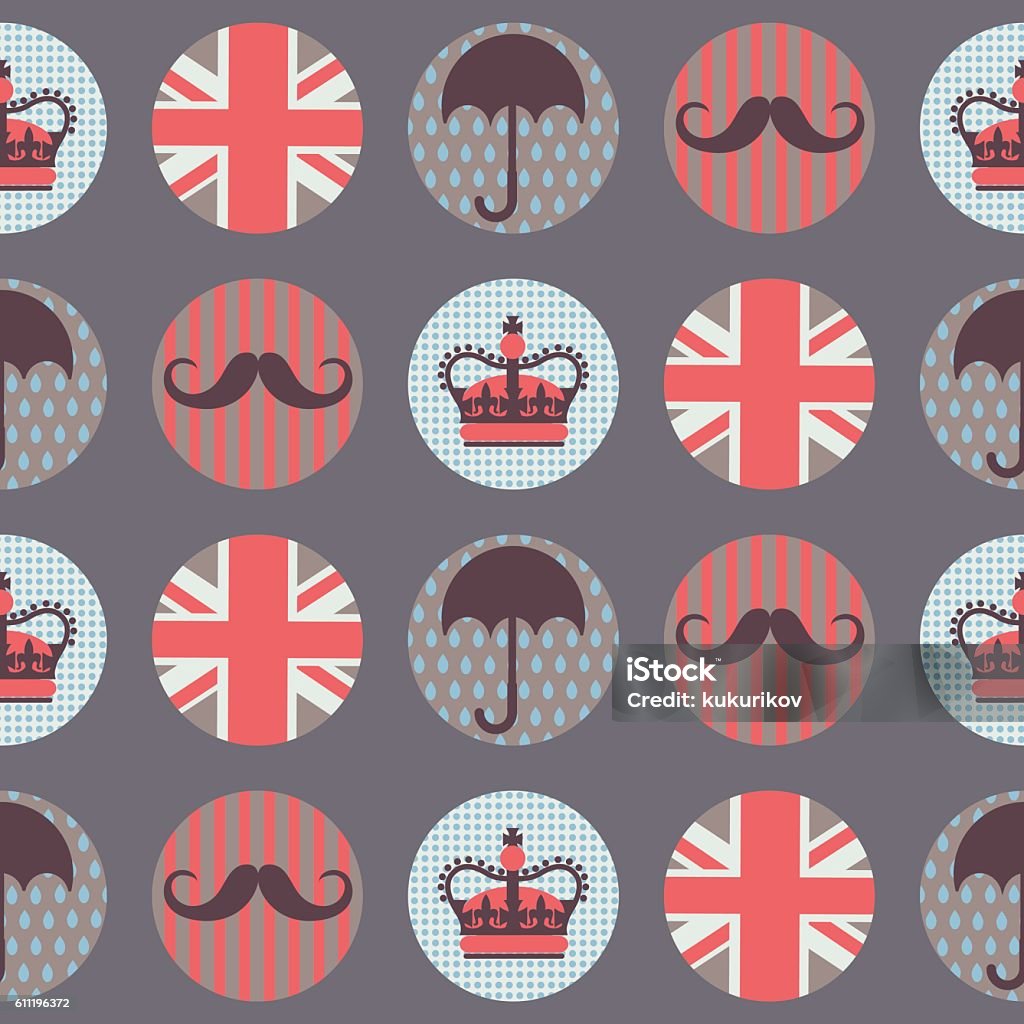 Britis Pattern Grey Retro Seamless Vector Pattern With British Symbols Stock ...