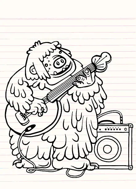 Vector illustration of rock monster,playing rock electric guitar near an amp.