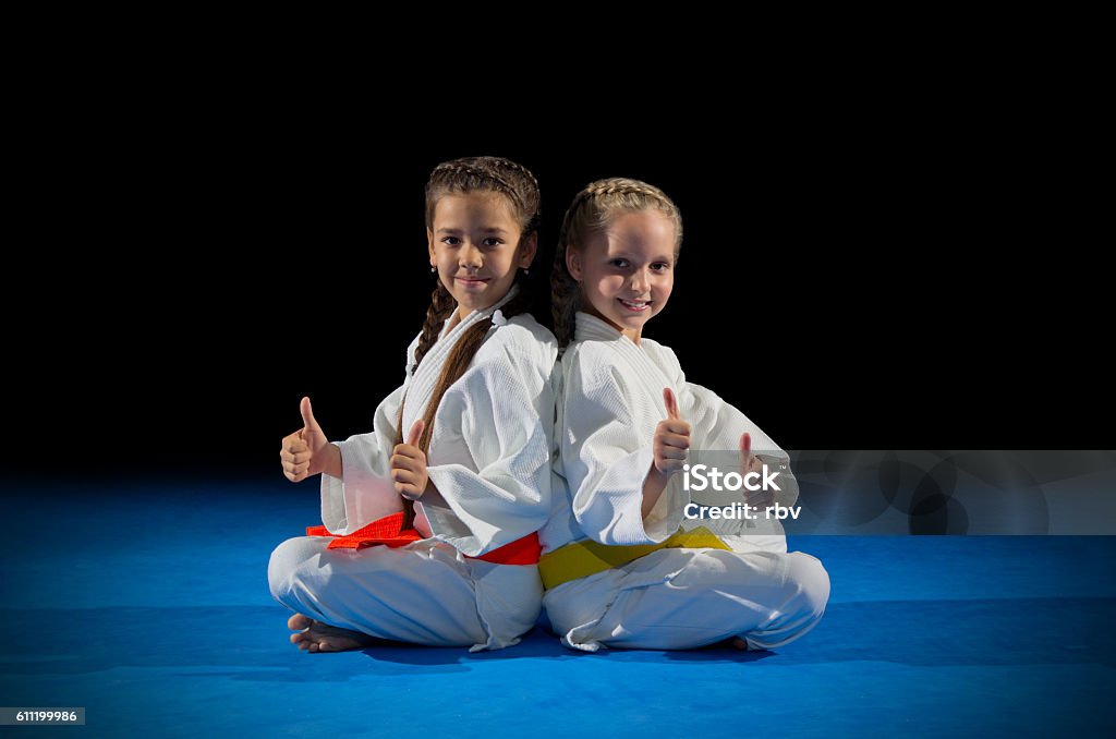 Children martial arts fighters Little girls martial arts fighters isolated Child Stock Photo