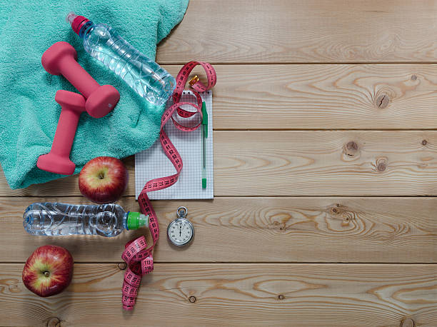 istock Fitness concept with towel. 611200678