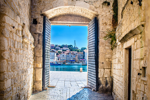 View at city center in old town Trogir, Croatia Europe.