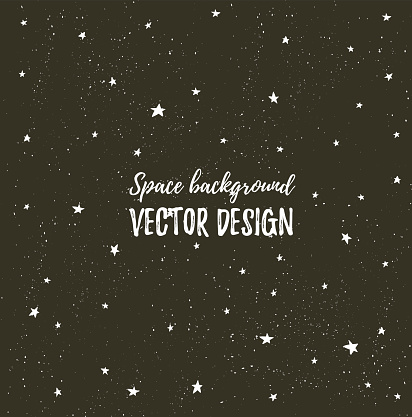 Sparkling nights sky with stars and dark space. Vector hand drawn stylish background. Hipster template for poster, banner and wedding card design.
