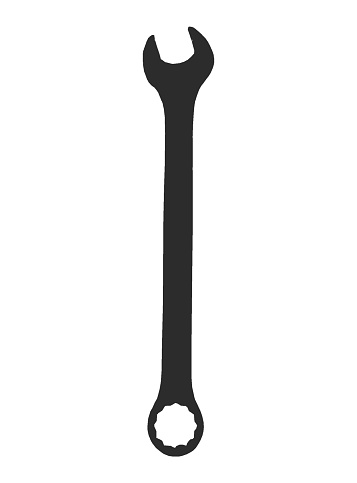 Spanner Shape. Dark coloured shape of key in the white background.