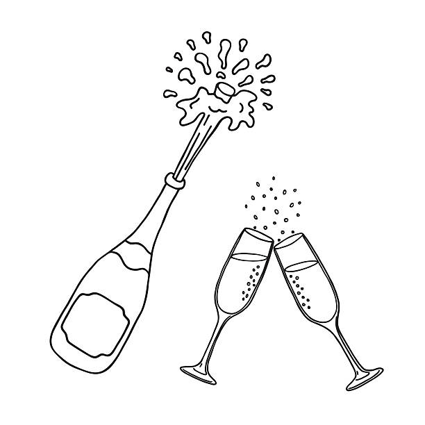 flasche champagner und champagnergläser - champagnerglas stock-grafiken, -clipart, -cartoons und -symbole