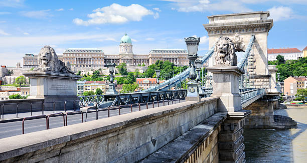 budapeszt brzeg rzeki - budapest chain bridge hungary palace zdjęcia i obrazy z banku zdjęć