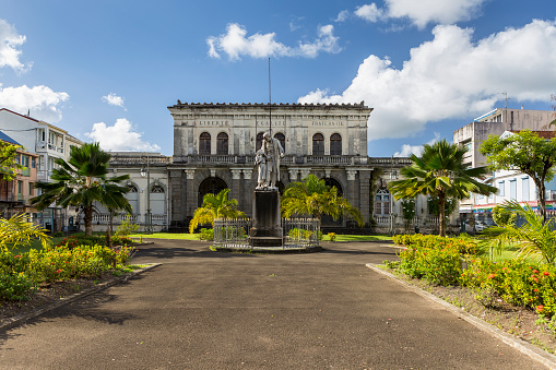 Martinique, Fort-de-France, Statue of A. Schoelcher in front of former Courthouse building