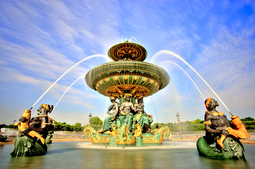 Hochstrahlbrunnen is a beautiful water fountain on the town square Schwarzenbergplatz in Vienna, Austria.