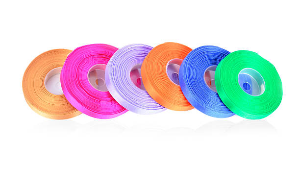 istock Stack of color ribbons, isolated on white 611206004