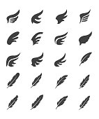 istock Wings and feather icon set 611207322