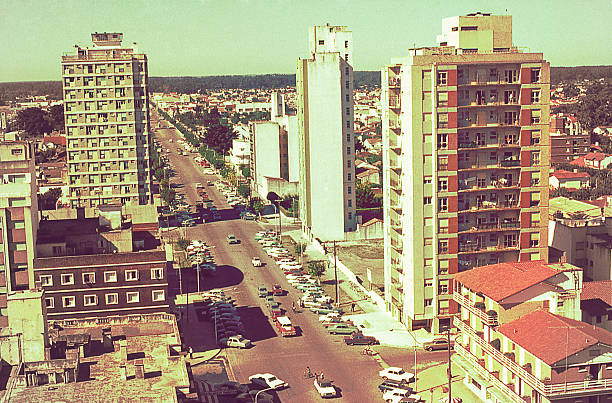 istock Vintage birds eye view of a town 611209122