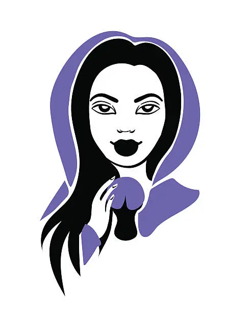 Vector illustration of Medium girl with a crystal ball in violet mantle