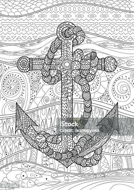 Black And White Illustration Of An Anchor Stock Illustration - Download Image Now - Adult, Anchor - Vessel Part, Coloring