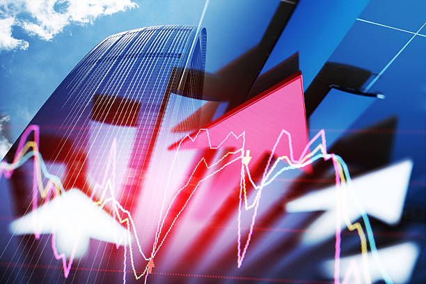 istock Successful arrows with economic data, stock market data 611212316