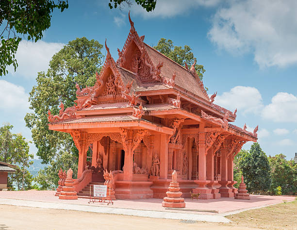 Chiang Rai, Thailand - May 2, 2013: Blue colored Buddha statue at gate of the temple named Wat Ming Muang in Chiang Rai, Thailand.